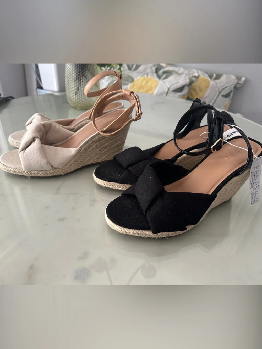 🔆2 Pairs 🔆 Old Navy Black and Beige Knotted Espadrille Wedge Sandals